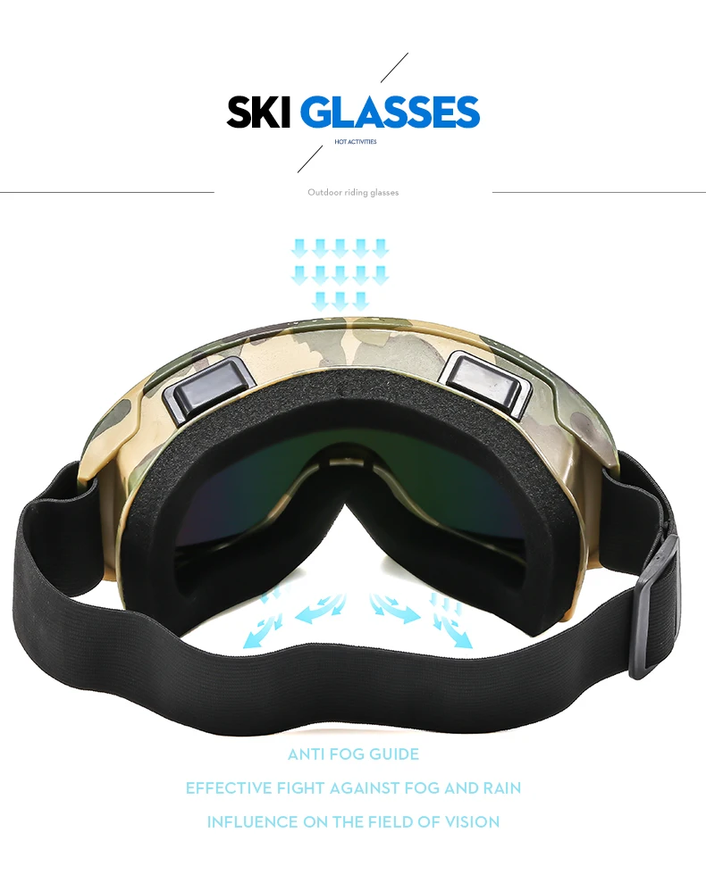 Große Skibrille mit farbigen Gläsern und stoßfesten, blendfreien Gläsern aus Schaumstoff für Outdoor-Sportarten, Snowboarden und Skifahren. – Detail 10