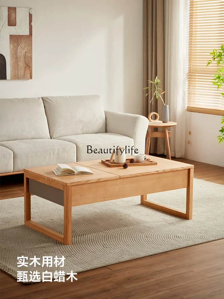 Mesa de centro de madera maciza de fresno nórdico para sala de estar, mesa de té de apartamento pequeño de estilo japonés, nuevo, 2024