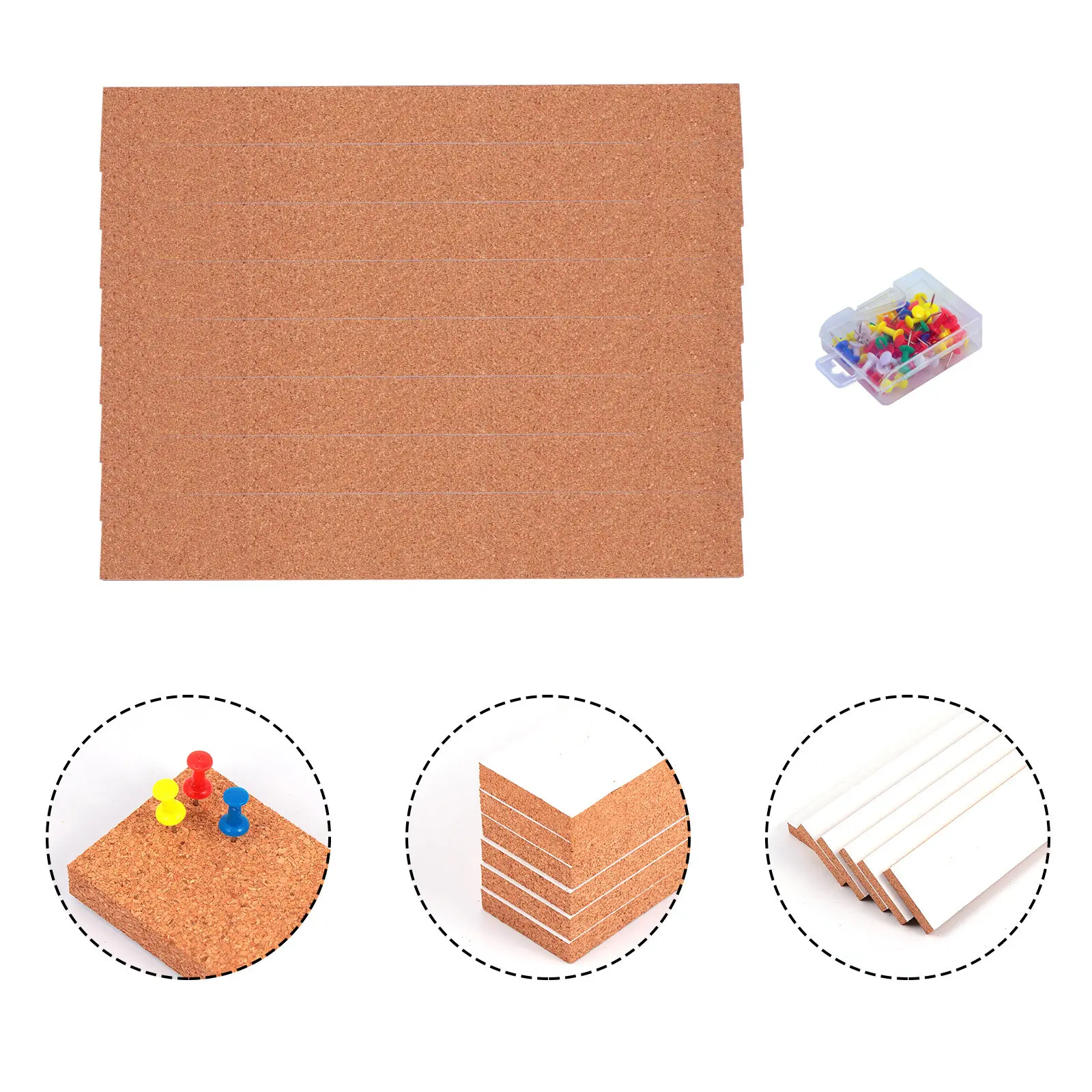 1Set Frameless Cork Bulletin Bar Strips Oak Material Memo Board Strip for Restaurant Pub Office Home Decorative Announcement