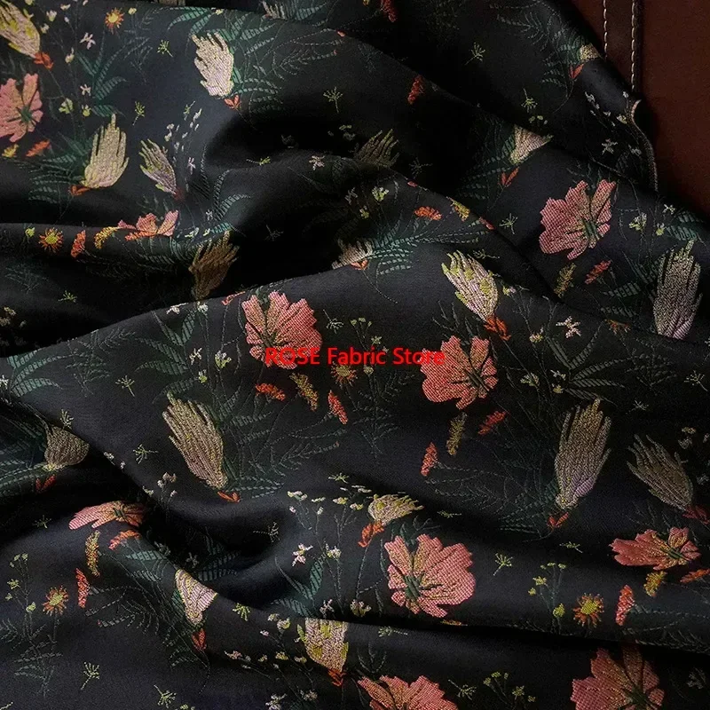 1 meter Elegant Pink Flower Micro Skeleton Jacquard Fabric Fashion Women's Dress Bag Clothing Decorative Sewing Fabric
