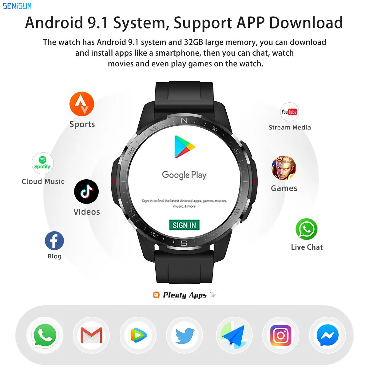 LTE 4G Smart Watch 3G+32GB GPS WiFi Heart Rate Monitoring Camera 1.6