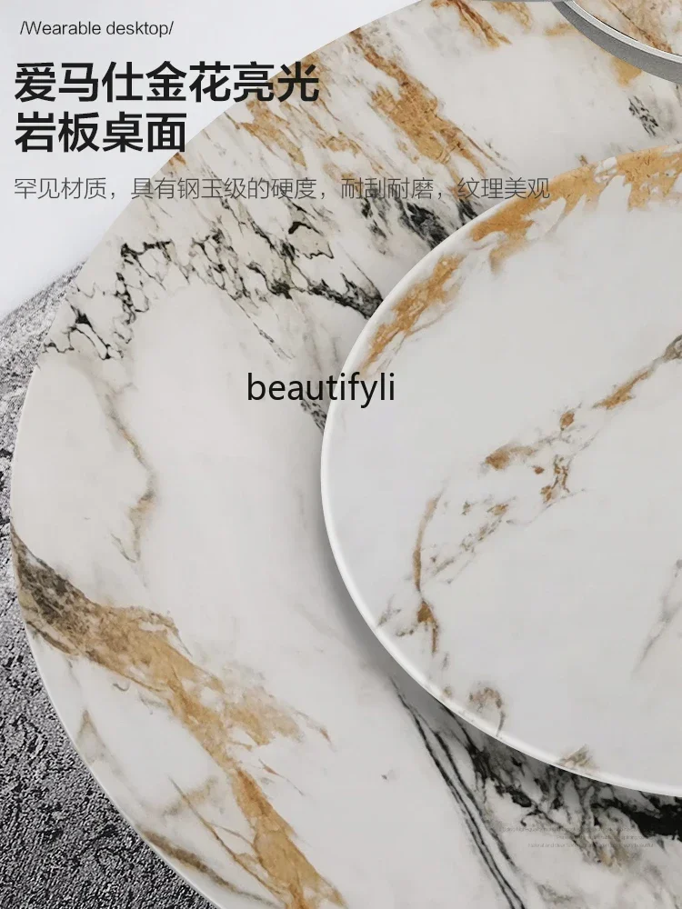 

A26 Italian rock slab dining table light luxury round table with turntable all marble dining table and chair combination a16