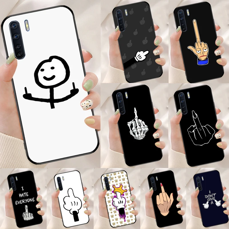 Cartoon Middle Finger Case For OPPO A96 A76 A77 A78 A74 A94 A5 A9 A31 A53 A52 A72 A91 A93 A15 A16 A17 A57s A54s