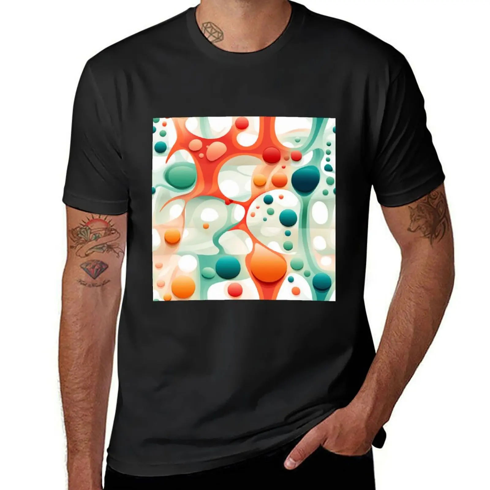 Retro design 70s, drops in orange, blue T-Shirt cute clothes blanks mens tall t shirts