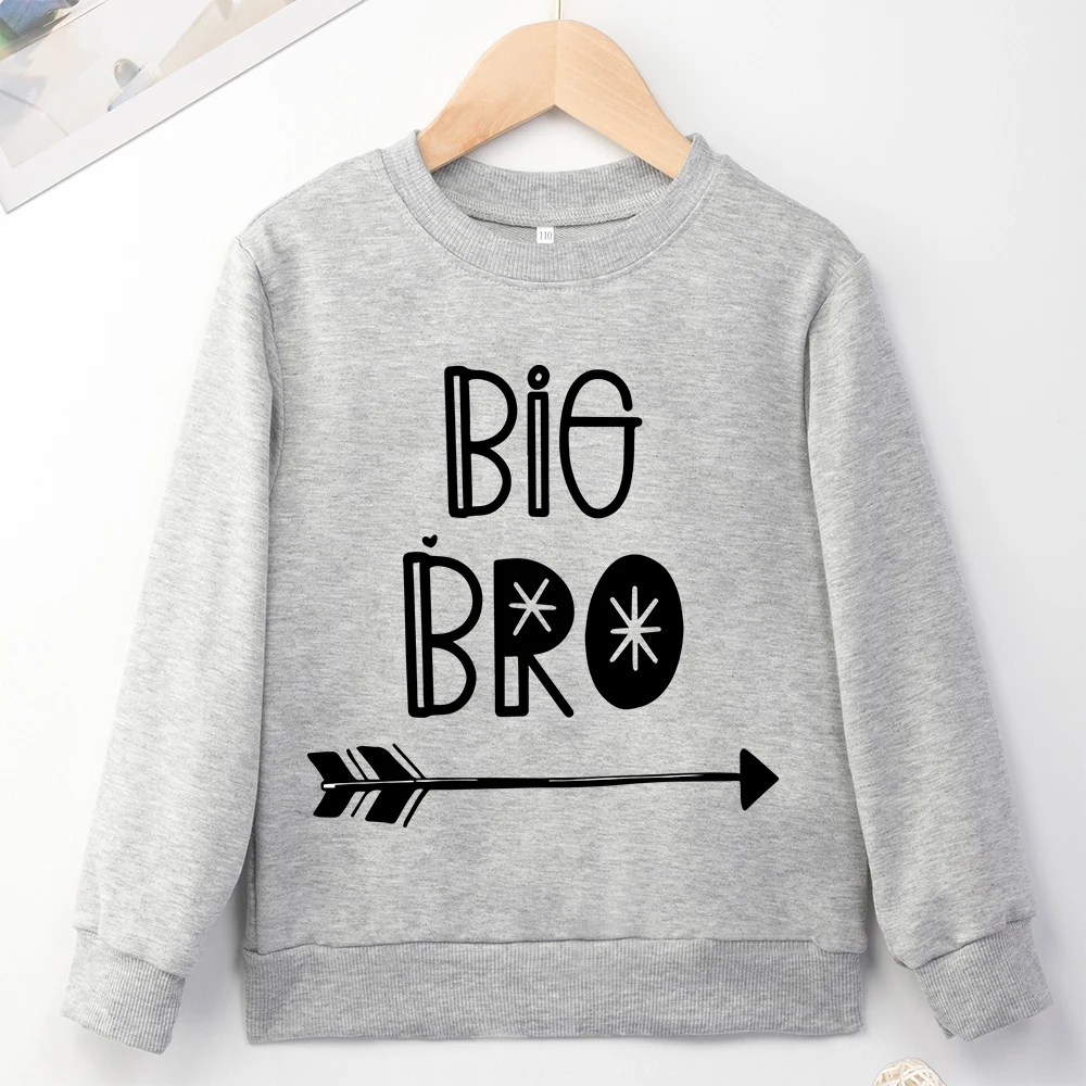 Exquisite BIG BRO Print Yellow Kids Sweatshirts Y2K Hoodless Top Clothes Baby Boy High Quality Trendy Child Sweater Dropship