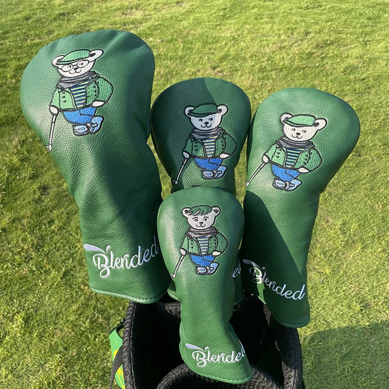 Cute bear Golf Club HeadCover Fairway For Driver Hybrid Wood cover Waterproof PU leather Thicken Unisex Golf Accessories