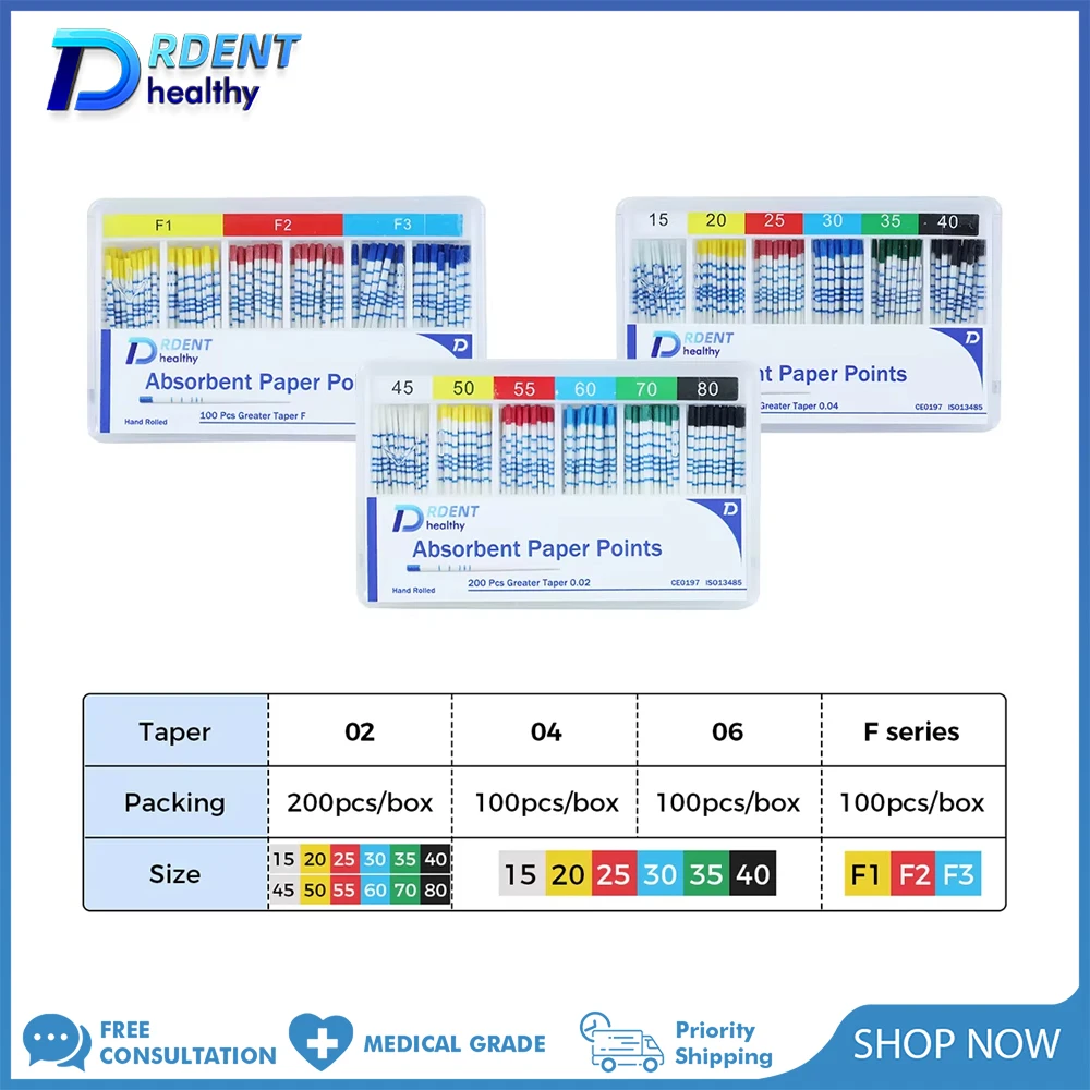 DrdenT 3 Boxs Absorbent Paper Points Endodontic Cones 02 04 06 F Taper With scale Root canal paper points PP Sterile CE