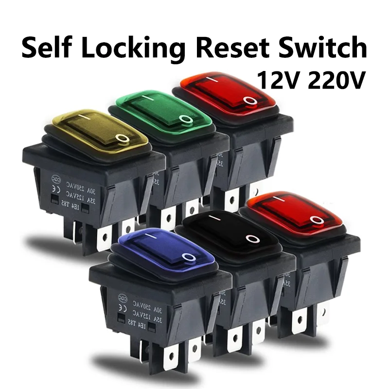 5PCS KCD4 12V 220V Waterproof And Oil Proof Latching Switch Four Feet ON OFF Red Green With Lights 4PIN Rocker Power Switch LED