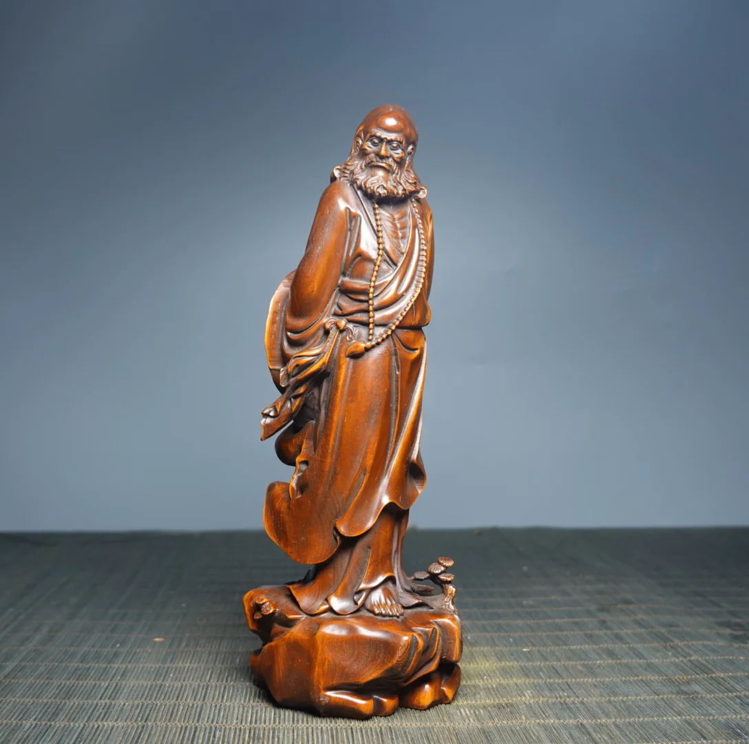 Old Boxwood Damo Crossing the River Bodhidharma Standing Buddha Amitabha Buddha Take a straw hat Study desktop Ornaments