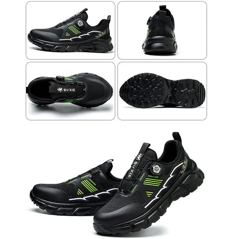 Waliantile Men Male Safety Shoes For Lace Free Construction Work Boots Puncture Proof Steel Toe Indestructible Safety Sneakers