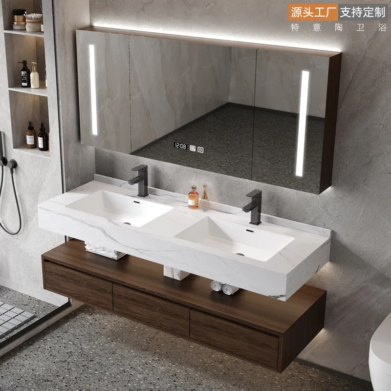 

Bathroom Cabinet Storage Vanity Sink Closed Toilet Shelf Luxury Floor Wc Furniture Double Washbasin Drawer Wooden with Mirror