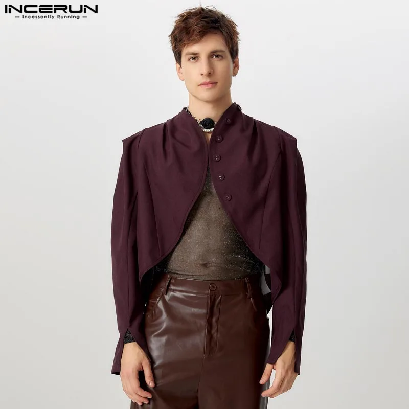 INCERUN Handsome Men Clothing Cropped Arc Swing Leg of Mutton Sleeve Blazer Sexy Male Clubwear Hot Sale Long Sleeved Suit S-5XL