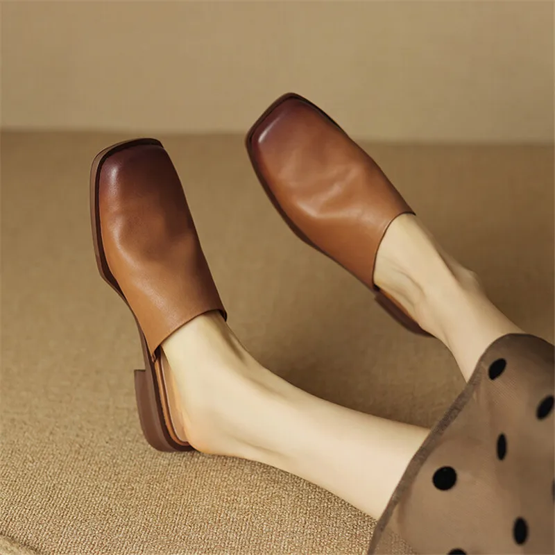 2023 Summer Women Shoes Mules Shoes for Women Square Toe Slippers Women Chunky Heel Cover Toe Slippers Shoes Zapatos De Mujer