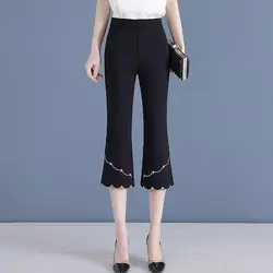 Summer Thin Loose Ice Silk Sports Straight Flare Pants Women Solid Elastic High Waist Patchwork Pockets Korean Wide Leg Trousers