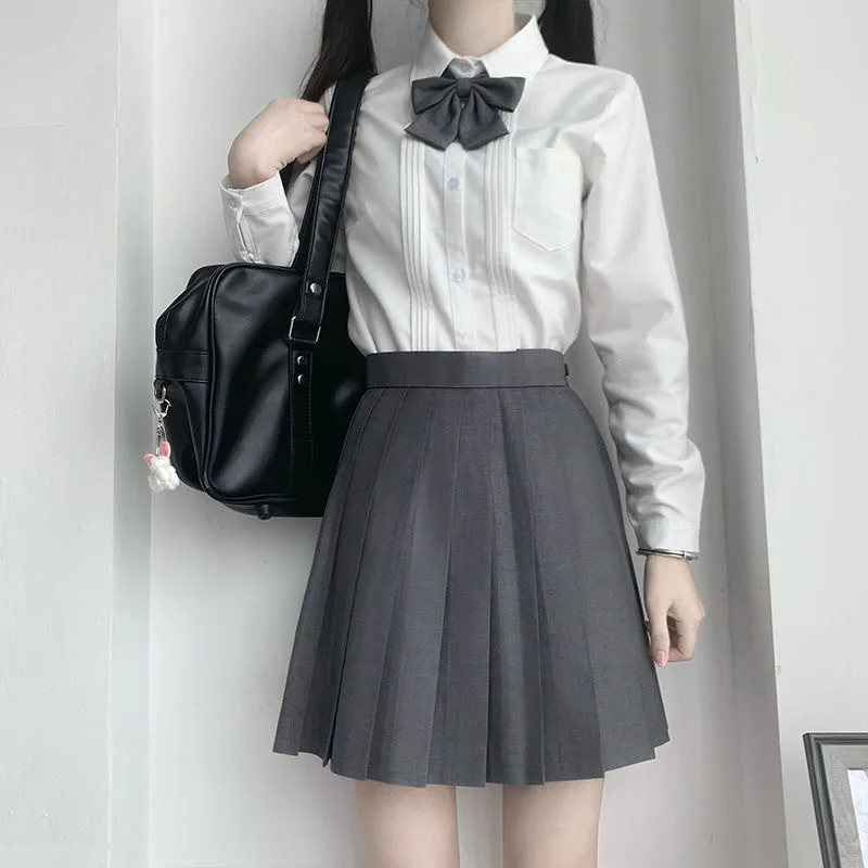 JK Costume Business Attire Bow Tie British College Style JK Shirt Navy Blue Pleated Skirt Long Skirt Chorus Costume