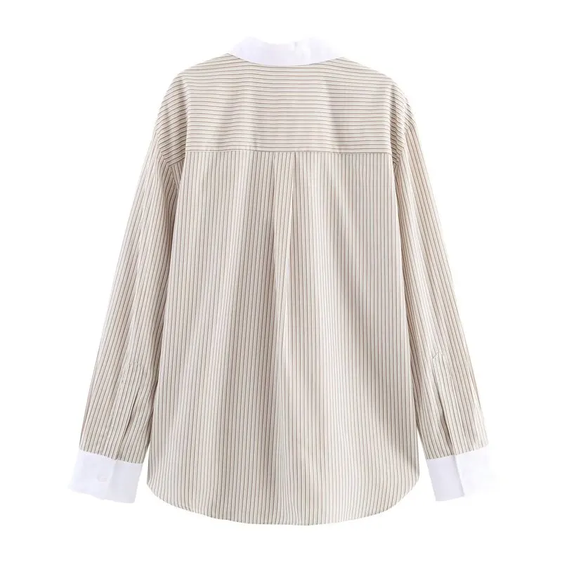 خريف 2025 فضفاض مناسب اللون بلو مخطط طويل Sve irt المرأة عادية Sle جديد وصول Faion السيدات قسط الملابس #4