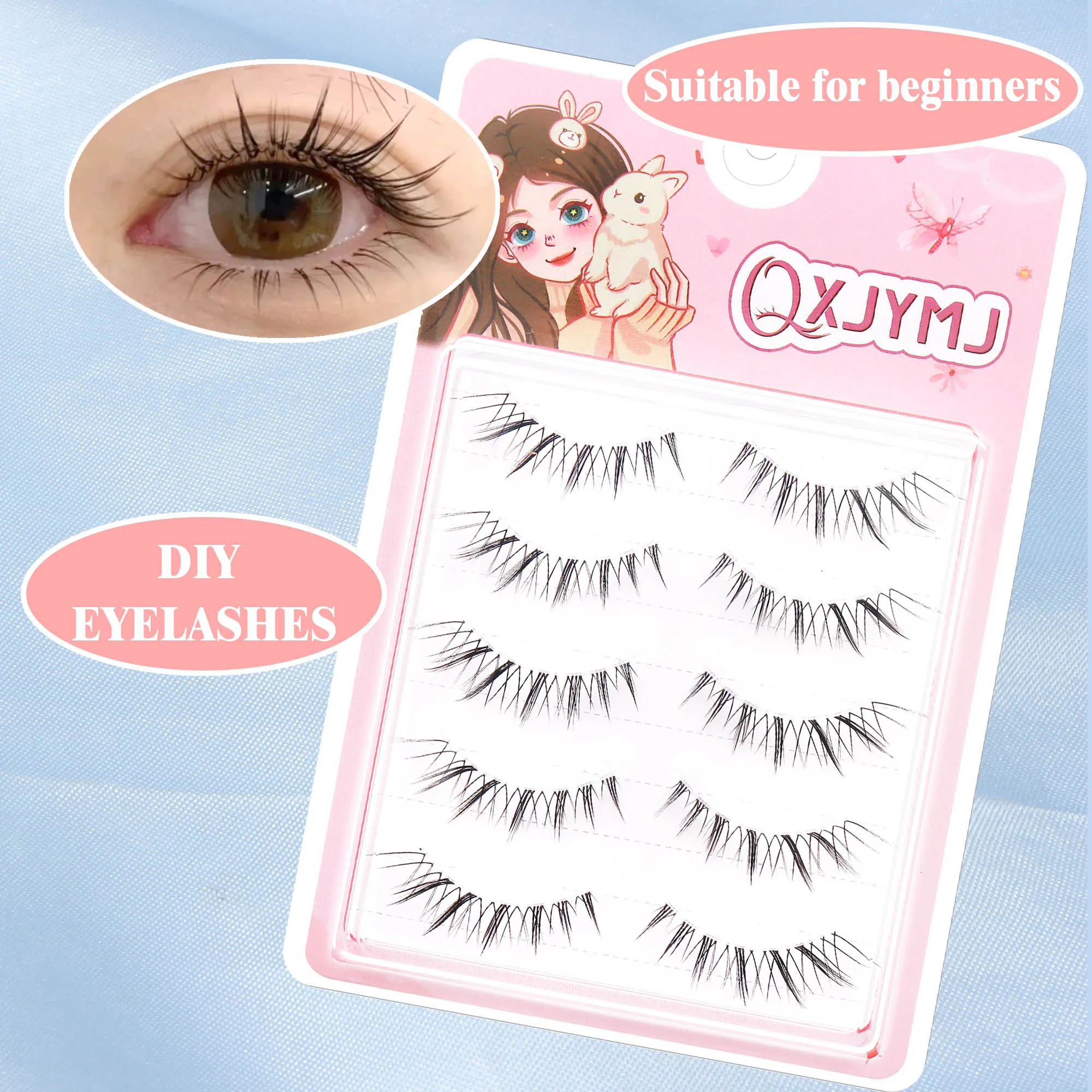 Piekerige individuele wimperclusters, schattige cartoonverpakking wimperset, natuurlijke pluizige valse wimpers, kerstcadeau, schattig klein cadeau
