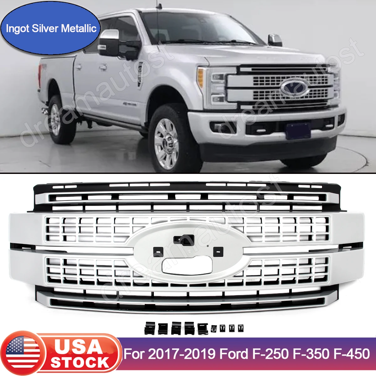 for 2017-2019 Ford F250 F350 F450 Super Duty Platinum Front Bumper Upper Racing Grill Mid-net Air Inlet Mesh Grille Accessories