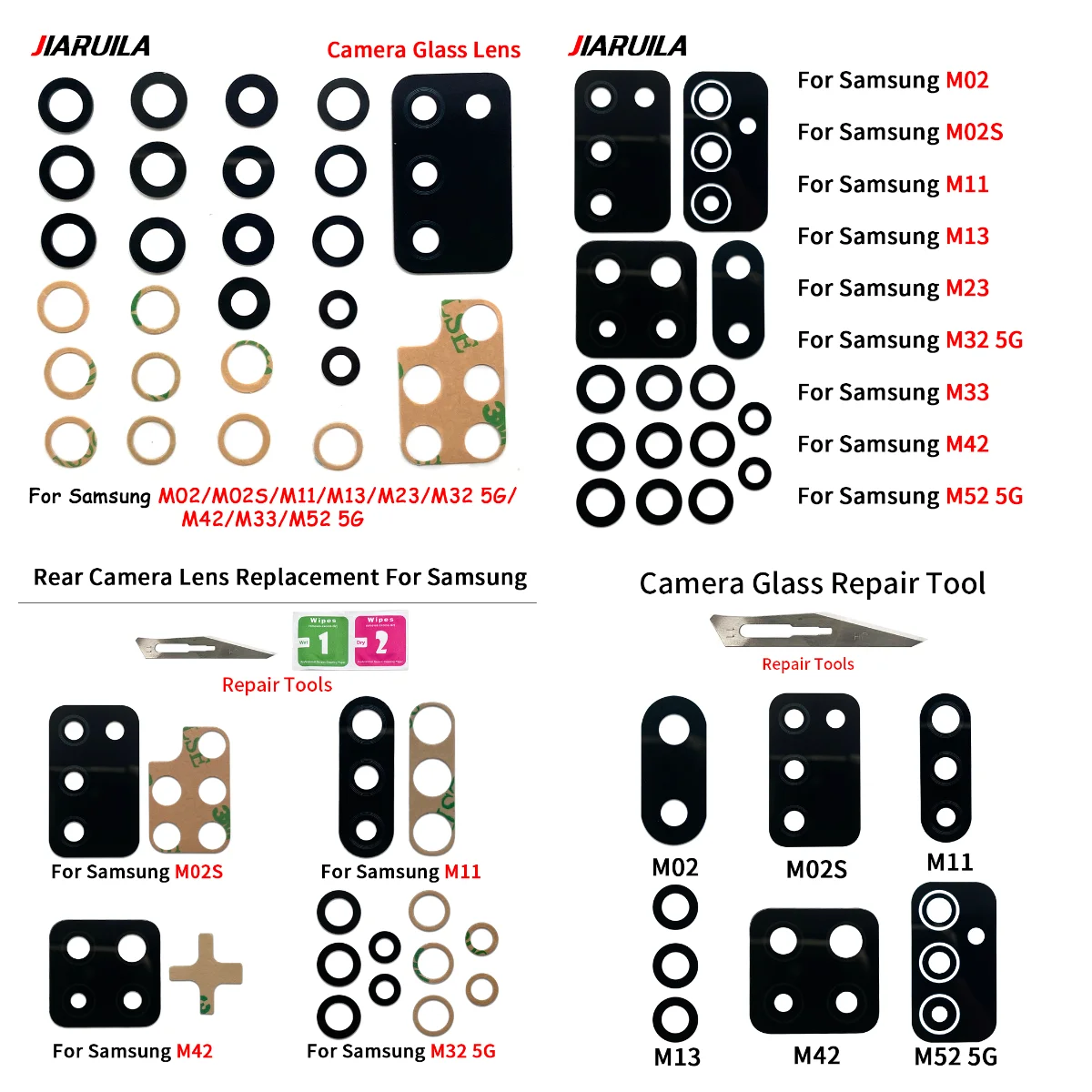 

10 комплектов для Samsung M02 M02S M11 M13 M23 M33 M42 M52 M32 5G стеклянная линза задней камеры с наклейкой, клейкая ремонтная запасная часть