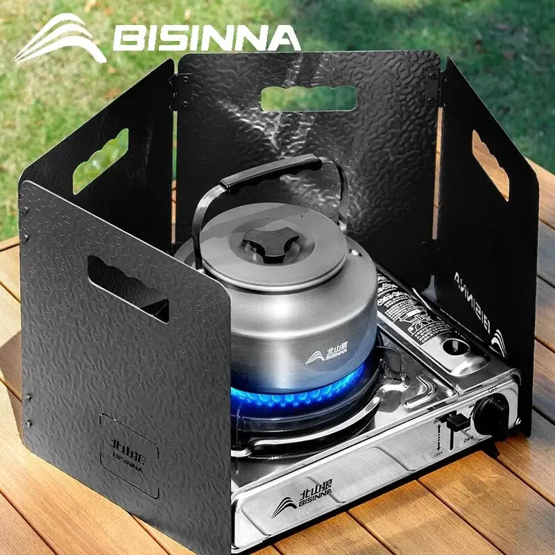 

BISINNA Stove Windscreen Folding 4 Plates Lightweight Stove Wind Shield Portable Cooking Camping Supplies