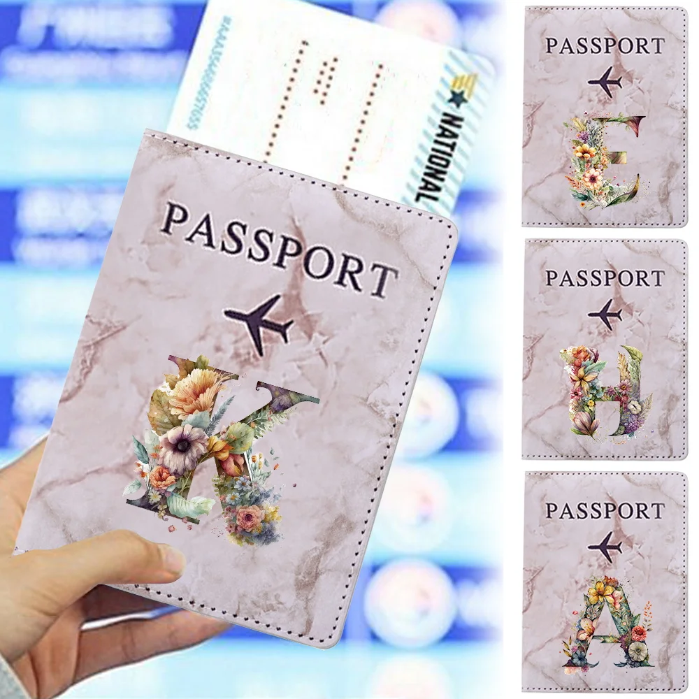 

Airplane Travel Passport Covers Passport Protector Holder ID Credit Card Holder UV Print Floral Letter Series Travel Accessories