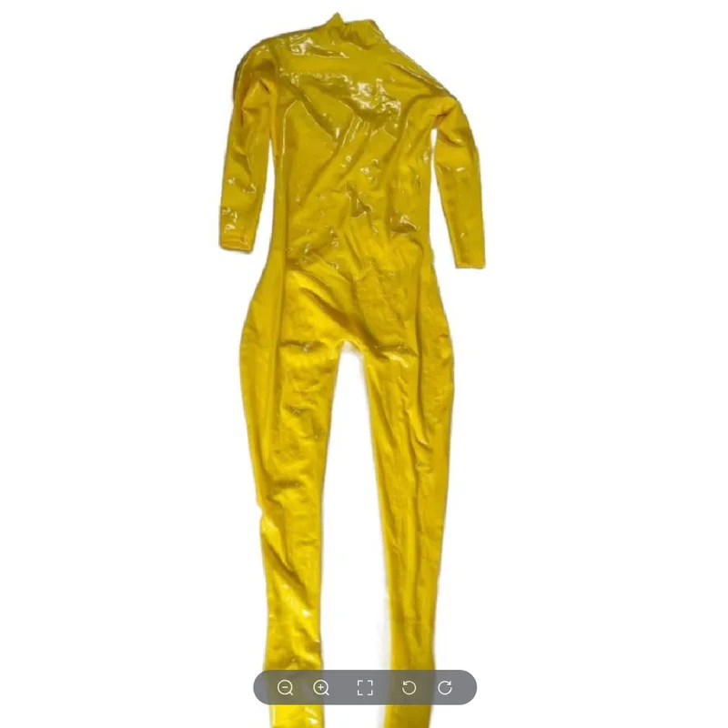 Men's zipperless latex jumpsuit with ankle socks neck entrance