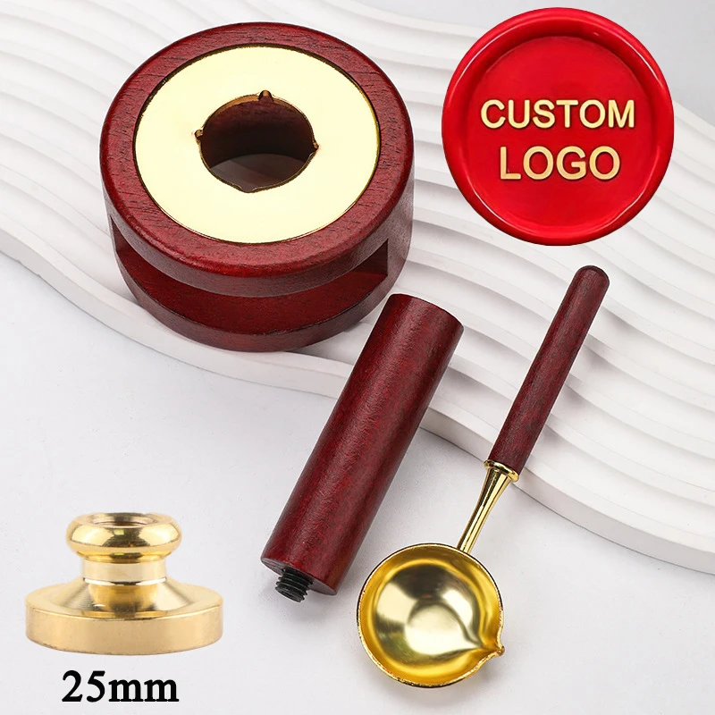 Custom Wax Seal Stamp Kit - Personalized Logo/Name/Initials Engraved Brass Head with Wooden Handle for Wedding Invitations & Gif