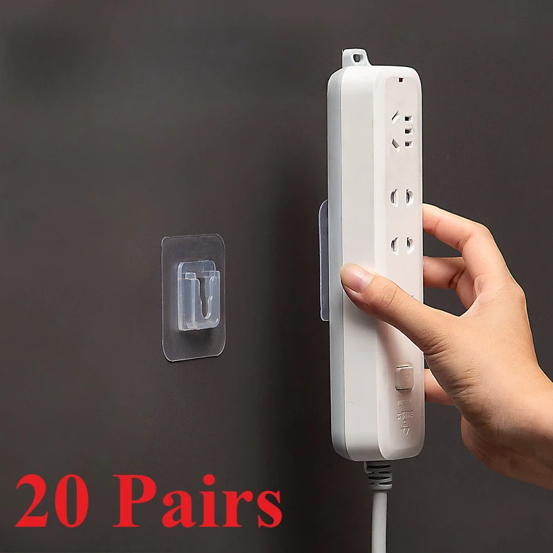 20 זוגות קיר עצמי דבק הוק שקוף קיר מדף קיר הר מדבקה כפול דו צדדי תיקון תיקון תיקון עבור המטבח