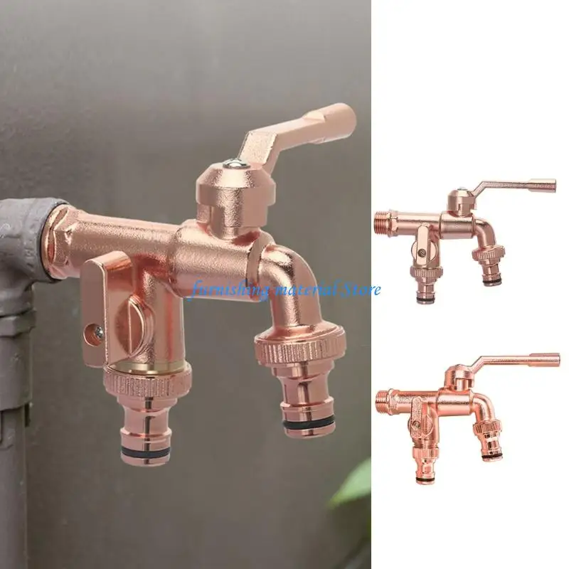 

Y5GD Not Freeze Metal Faucet For Washing Machine Garden Sink Double Outlet Water Valves Quick Fixing for Balcony Outdoor Use