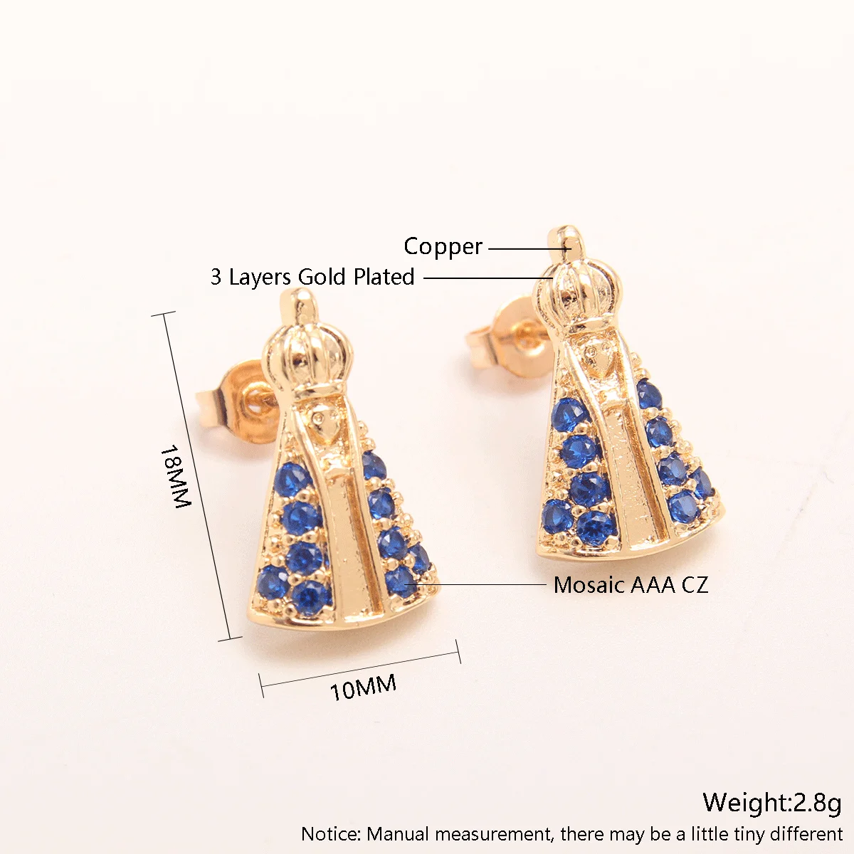 MHS.SUN Neueste Ohrstecker mit Jungfrau Maria, vergoldet, Mosaik-Ohrring mit blauem Zirkon, luxuriöser religiöser Schmuck für Frauen, Party-Geschenk – Detail 6