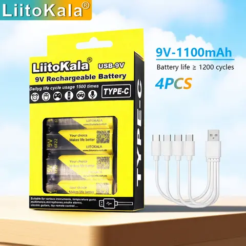 4-40pcs LiitoKala 9V 1100mAh li-ion Rechargeable battery USB 9V Battery for Multimeter Microphone Toy Remote Control KTV use