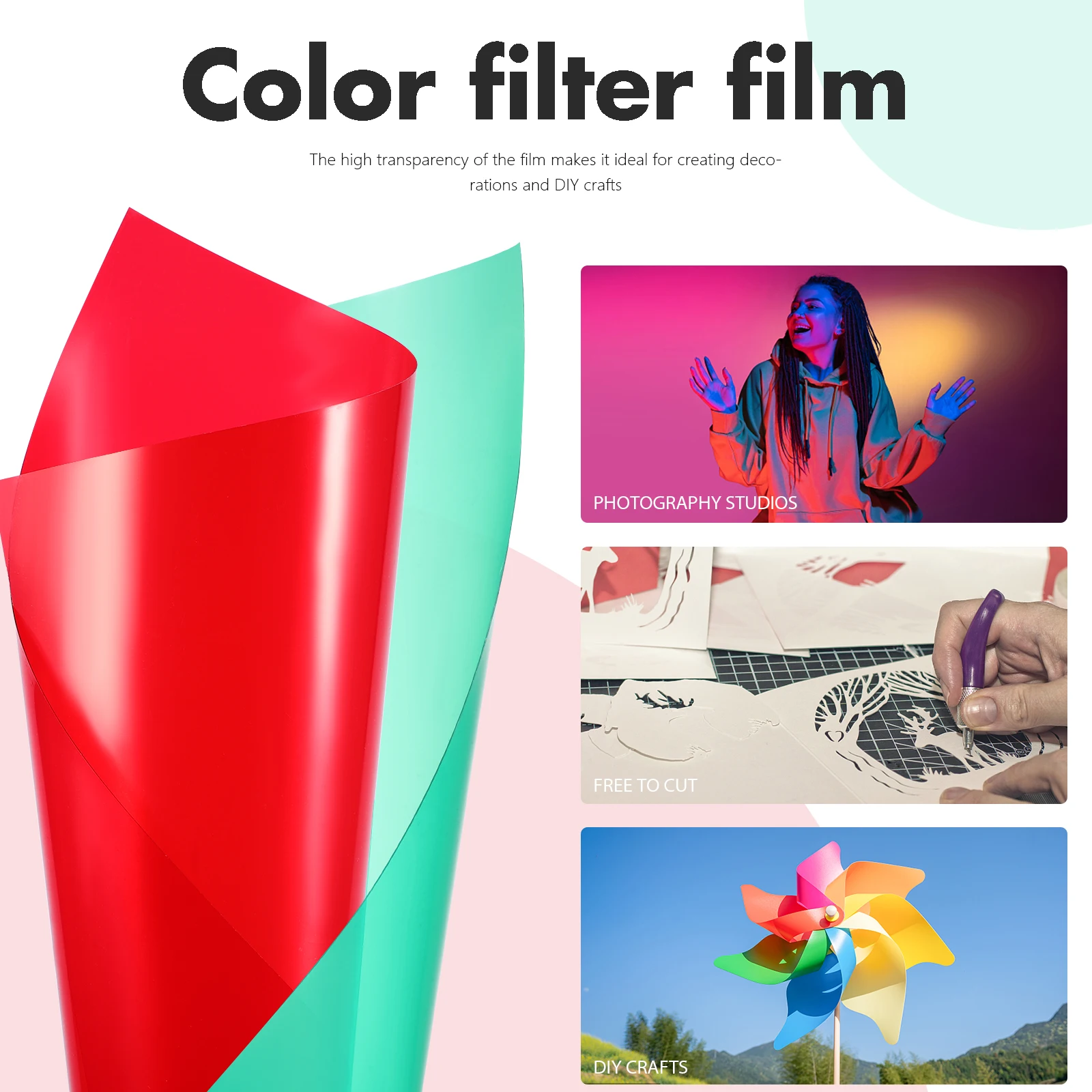 

20pcs PET Color Filter Film 29.7x21cm Various Colors Transparent Red Pink Purple Green Orange Photo for Camera