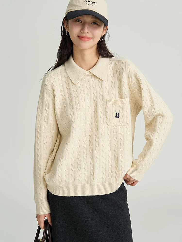 

Loose Knitted Twisted Sweater Women's Casual Spring New Sle Dwind Collar Top Polyester Acrylic Nylon Fiber Blend