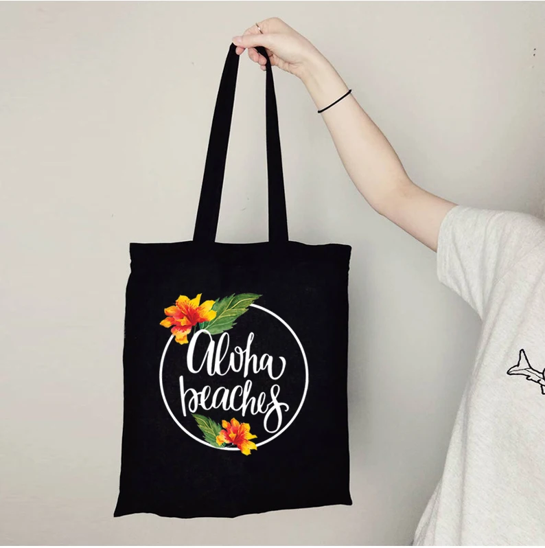 Aloha Beach Vacation Canvas Tote Bag Hawaii Tropical Tote Bag Women Funny Harajuku Totes Women Oversized Cartoon Bag