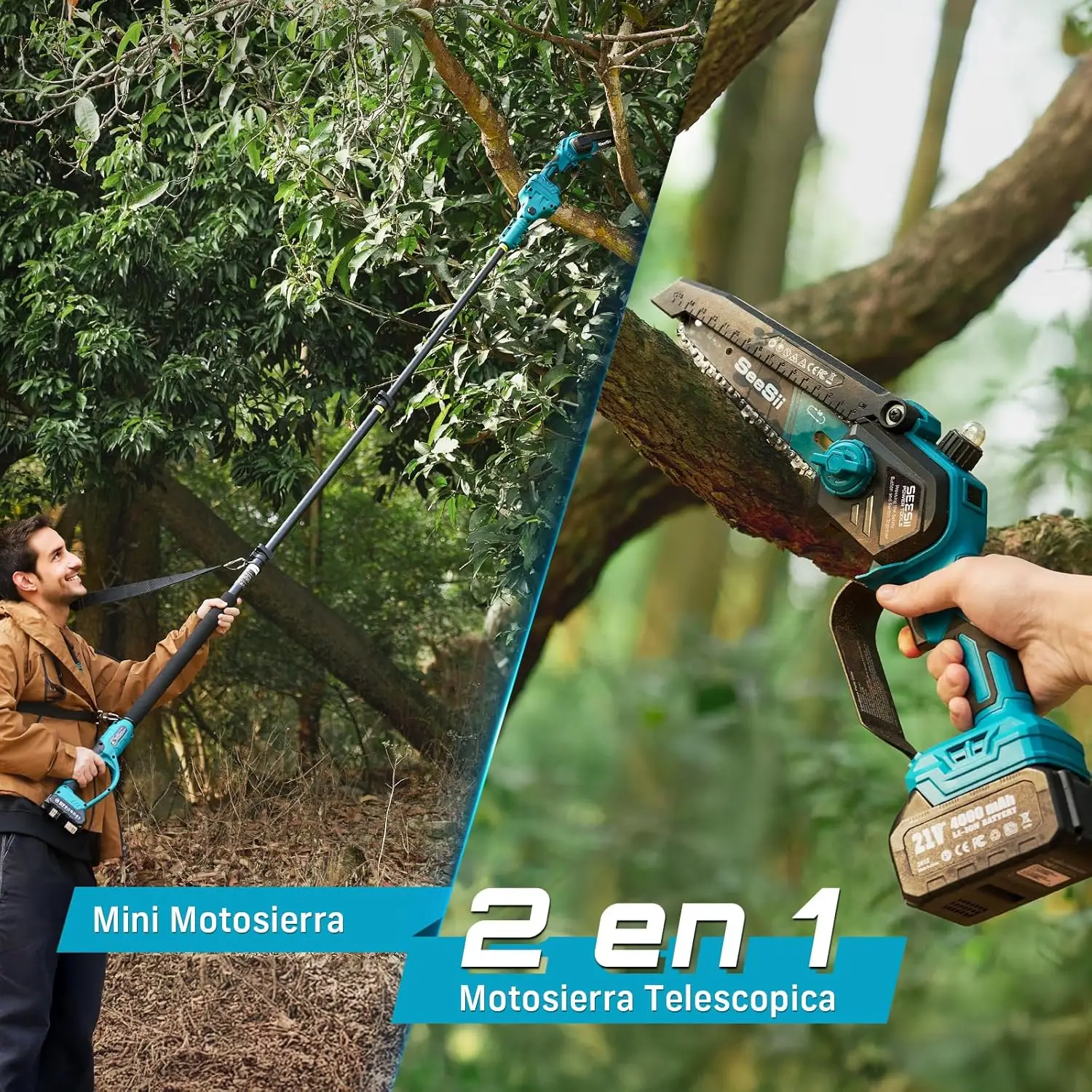 Seesii Palo telescopico senza spazzole 6 '' Motosega elettrica 3-IN-1 Sega ad alto ramo Strumento di potatura da giardino per Makita18V Batteria pin