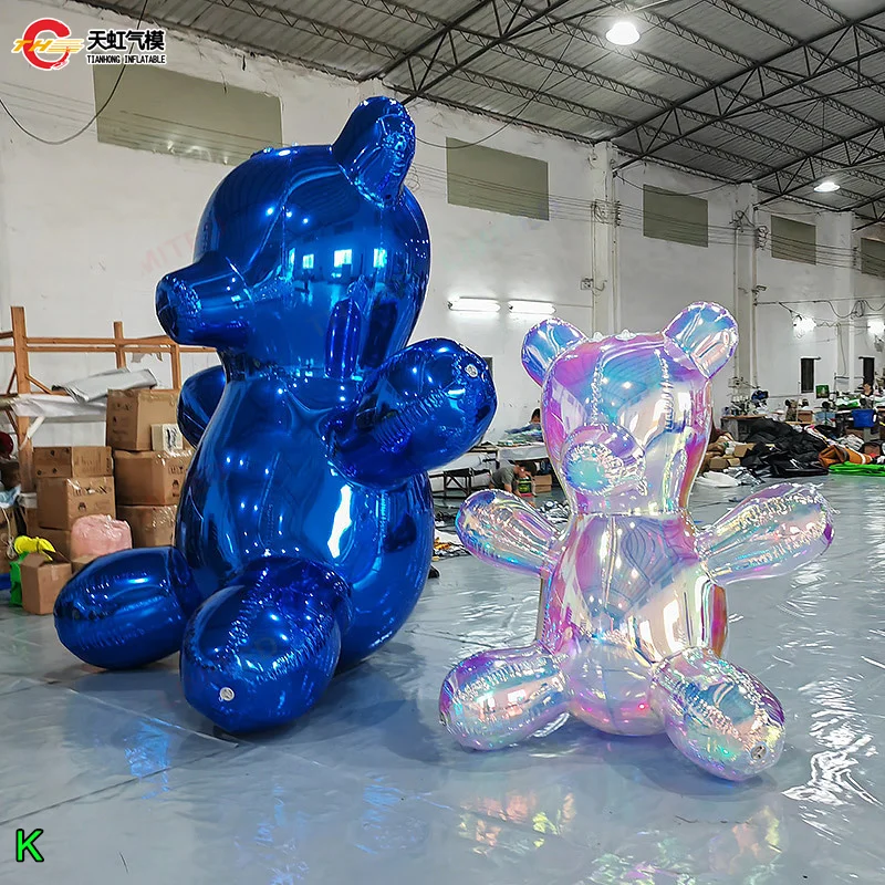 Prata brilhante pvc espelho reflexivo esfera bola inflável urso balão modelo dos desenhos animados para decoração de palco