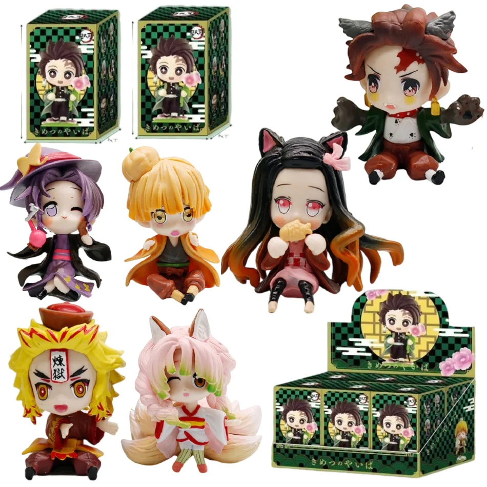 

Demon Slayer Kimetsu no Yaiba Blind Box Аниме Креативная версия Q Фигурка Kamado Tanjirou Kamado Nezuko Статуя-сюрприз в подарочной упаковке