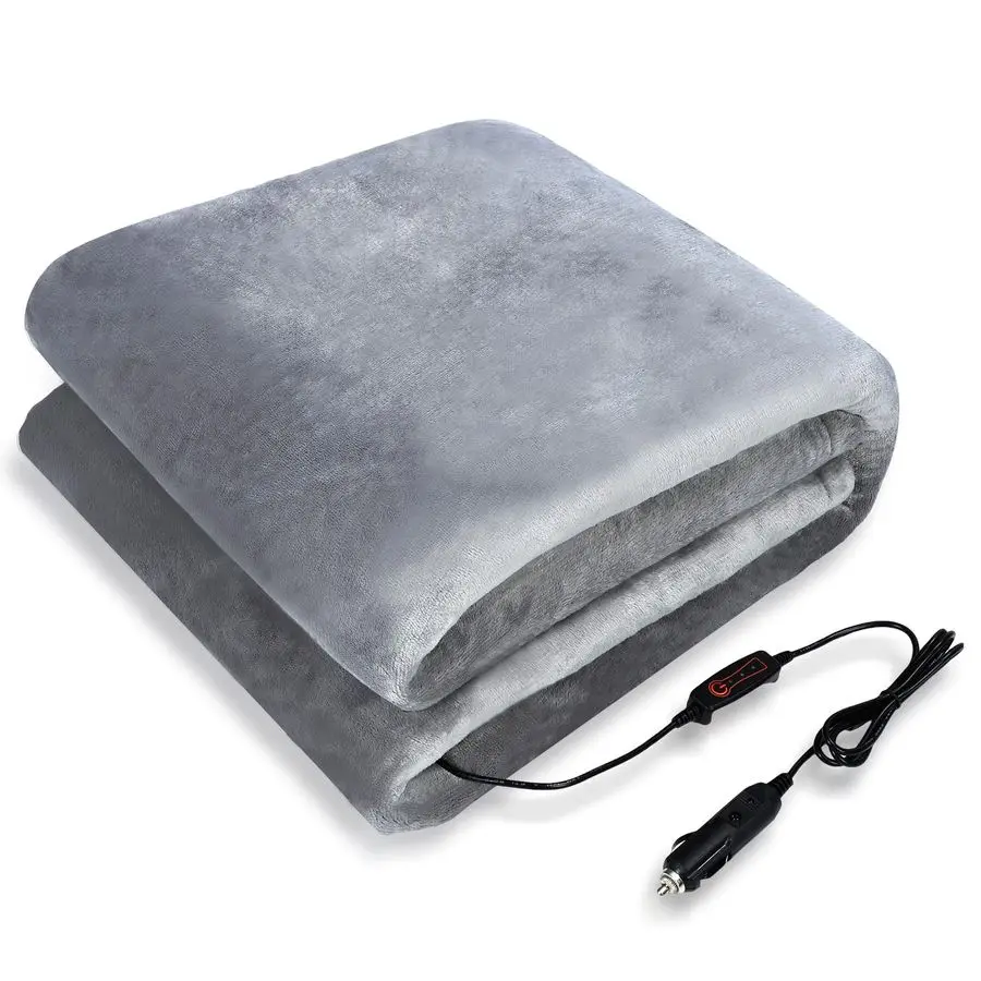 

Автомобильное одеяло с подогревом, электрический фланелевой плед из шерпа 12 В, можно стирать в машине, 3 уровня нагрева для грузовика, внедорожника, автофургона, 59 x 39,4 серый