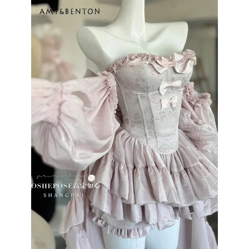 

25COSЭлегантное изящное платье принцессы для тяжелой промышленности, новое летнее милое кружевное бальное платье без бретелек с бантом, тонкое мини-сексуальное платье Dr