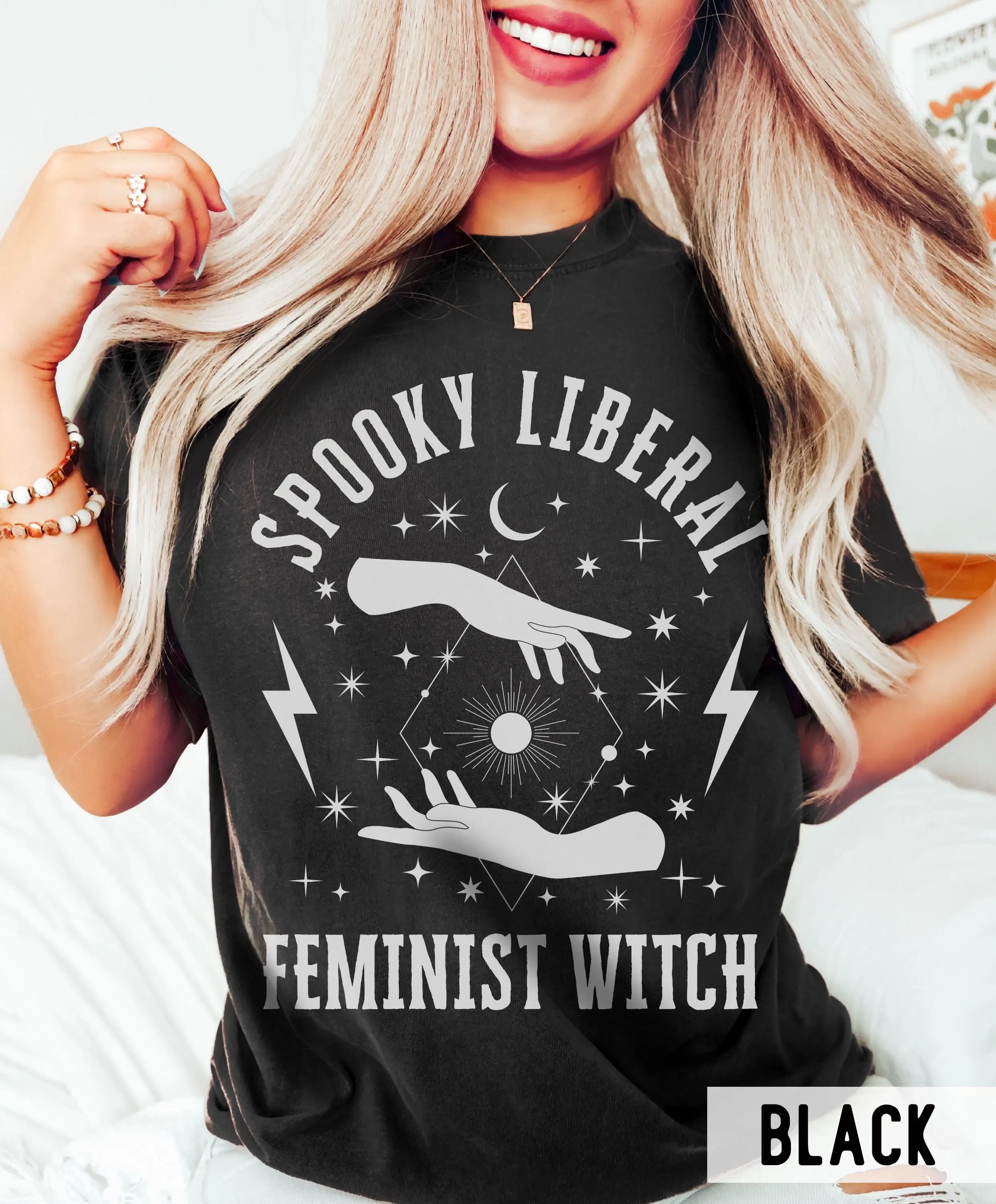 Comfort Colors Spooky Feminist Witch Shirt: Celestial Whimsigoth Tee