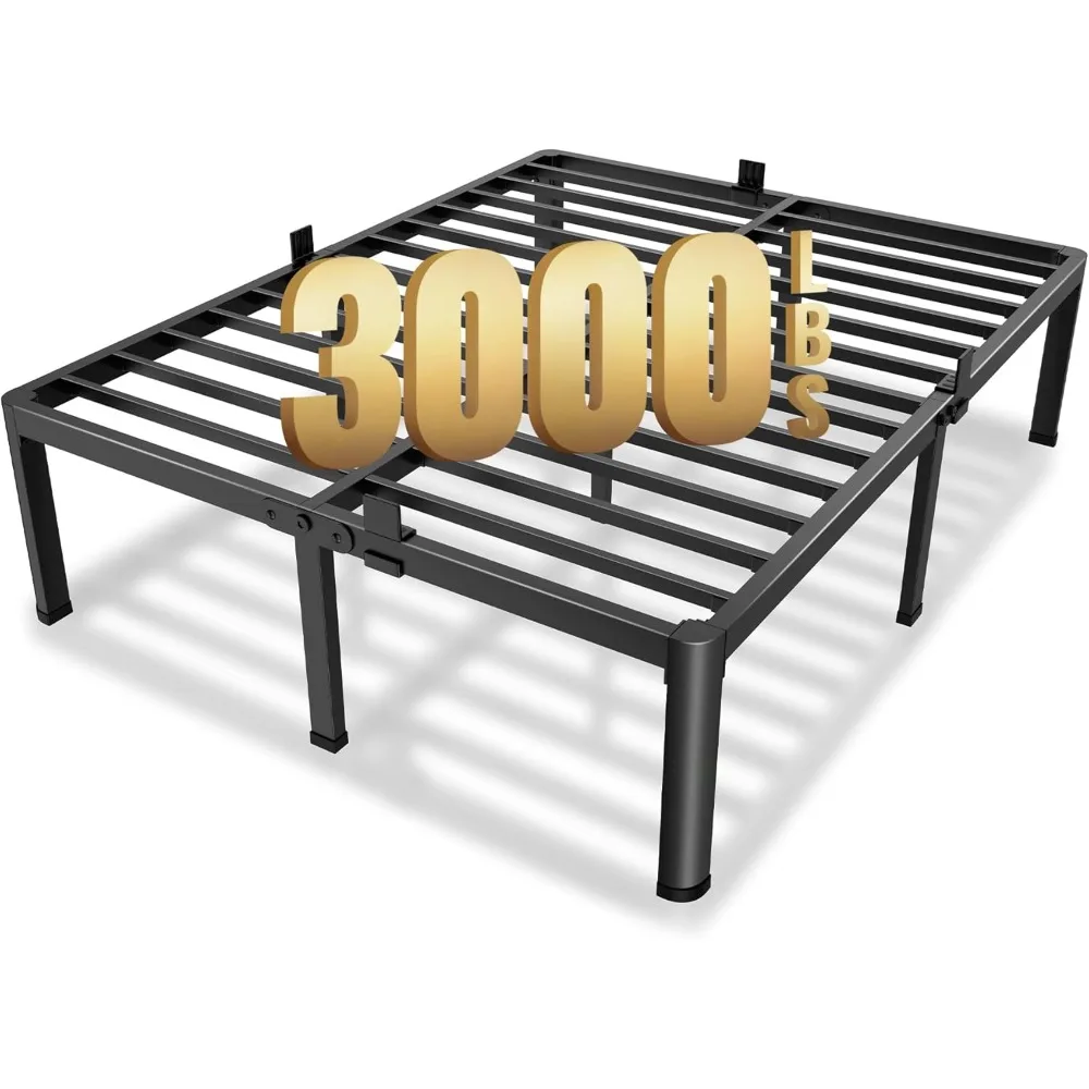 

14 Inch Queen Metal Platform Bed Frame with Round Corner Legs, No Box Spring Needed, Heavy Duty Steel Slats Support Beds Frame