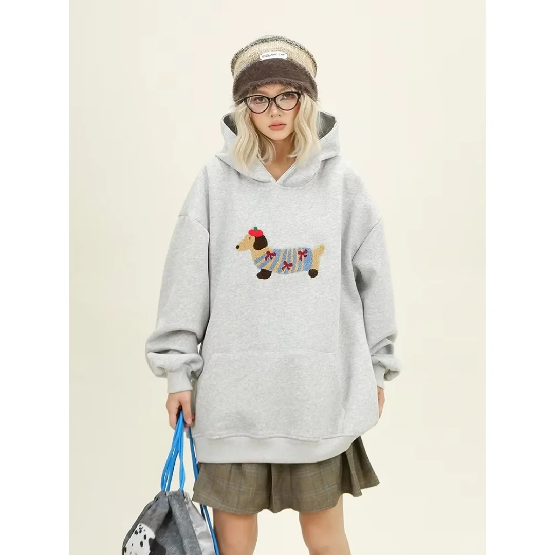 Niedlicher Hoodie mit Dackelmuster für Damen, Herbst, süßer Cartoon-Print, Kapuzenpullover für Streetwear, Alltags- und Freizeitoutfit – Detail 5