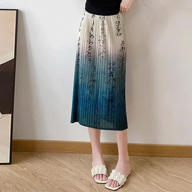 Wrinkled Summer Vacation Floral Dress Slim Fit Elastic Waist Elastic Big Bag Buttocks Straight Tube Printed Skirt Harajuku