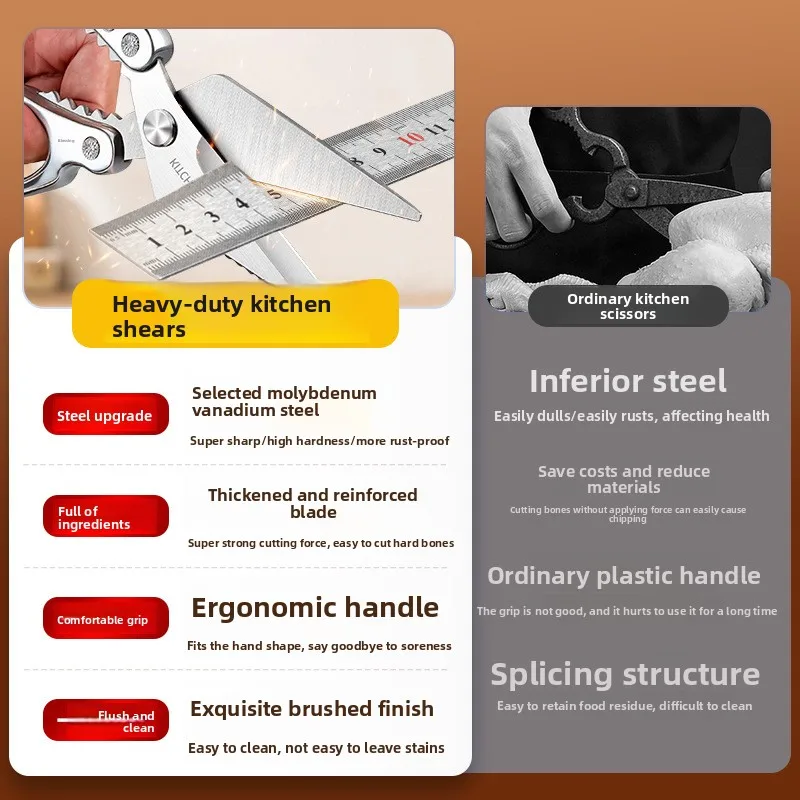 Kitchen-specific scissors food-grade stainless steel multi-functional powerful chicken bone cutter super sharp food scissors