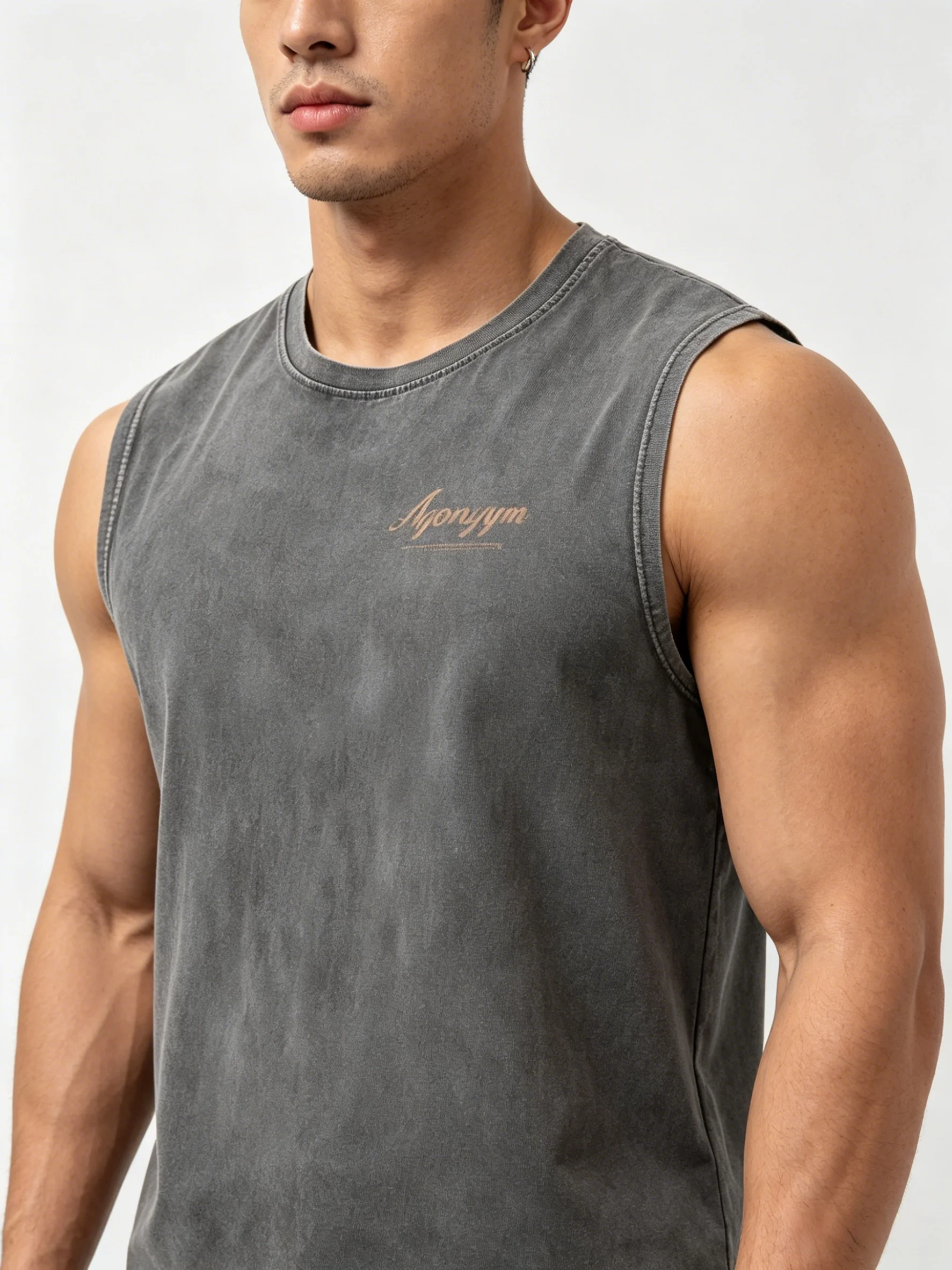 Vintage Acid Washed Agongym Grafik-Tanktop für Herren, locker geschnittenes ärmelloses Muskelshirt, Fitness-Bodybuilding-Trainingsweste, Sportshirt – Detail 4