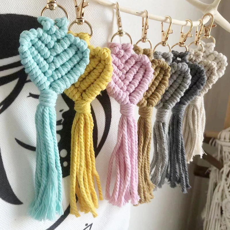 Bag Pendants Keychain Accessories Handmade Rope Weaving Heart Tassel Keychains Key Accessories Bag Jewellery Creative Small Gift