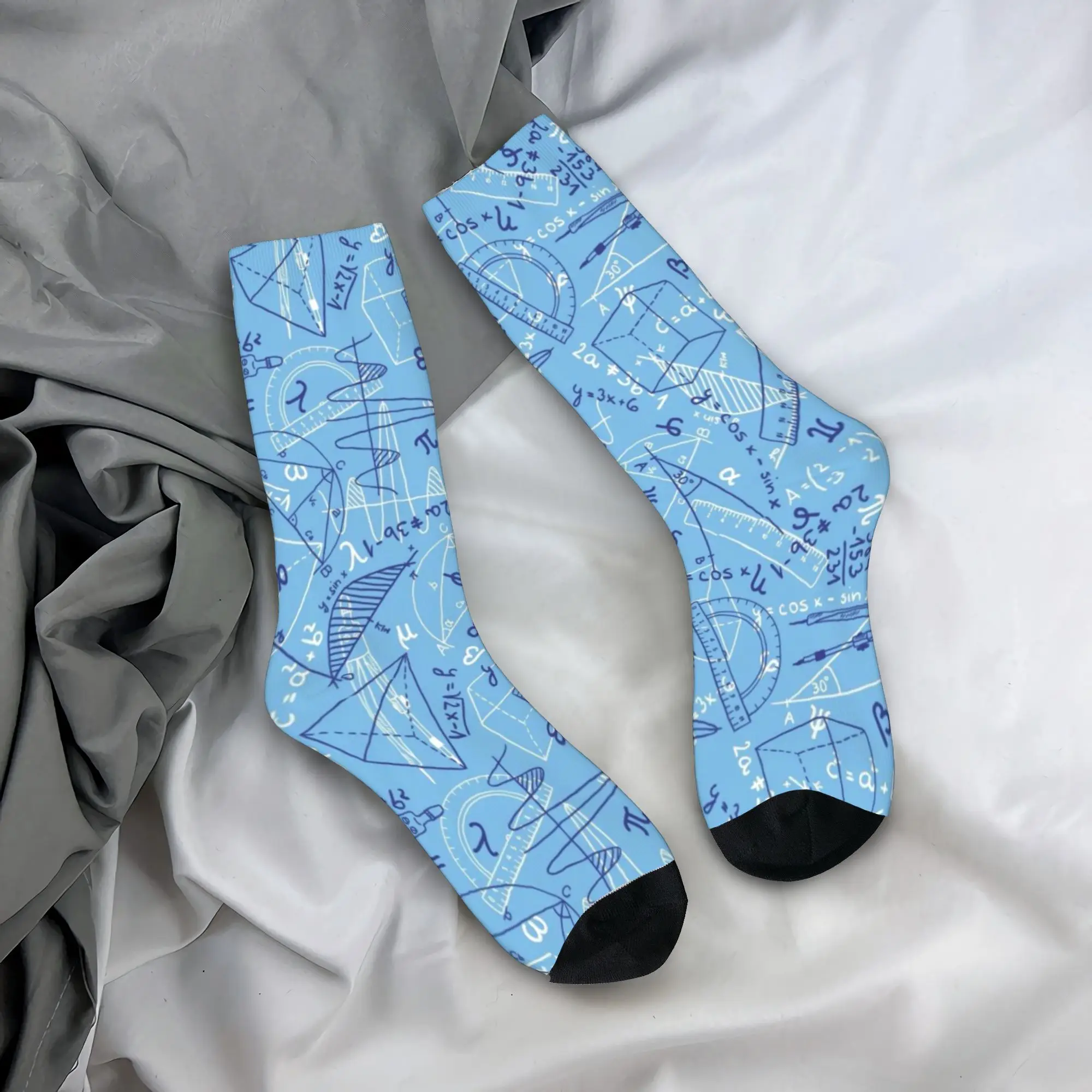 Blackboard Math Light Blue Print Stockings  Modern Socks Men Soft Breathable Socks Winter Climbing Non Slip Socks Gift Idea