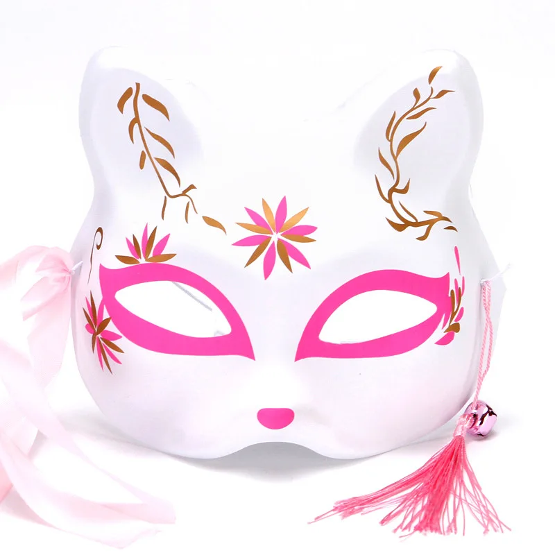 Japanese Hand-Painted Kabuki Kitsune Foxes Masks Japanese Anime Cosplay Halloween Party Ball Costume Props With Elastic Belt New