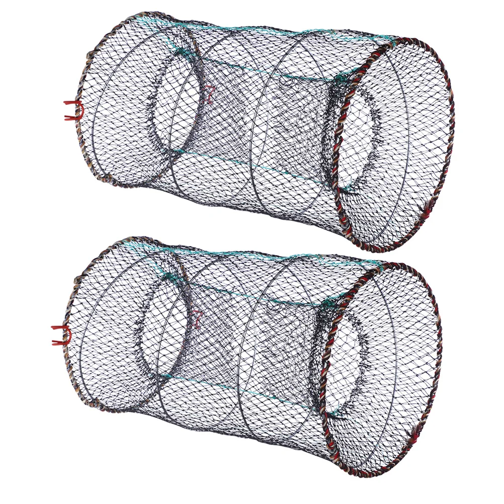 2-個折りたたみ式漁網トラップ-17x10-インチミノー、ザリガニ、エビ、カニ用ポータブル折りたたみ式魚バスケットナイロンザリガニケージ