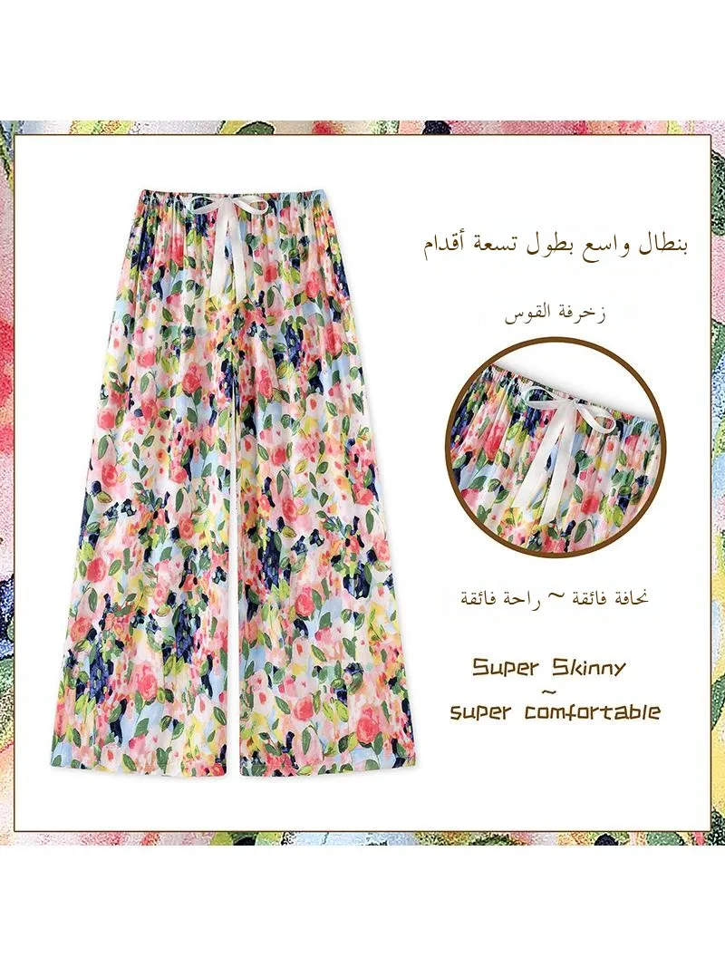 Pure Cotton Silk Mosquito-Resistant Wide Leg Pants Women's Summer Thin Nine Points Sleepwear Comfortable Breathable Home Clothes